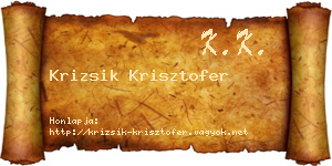 Krizsik Krisztofer névjegykártya